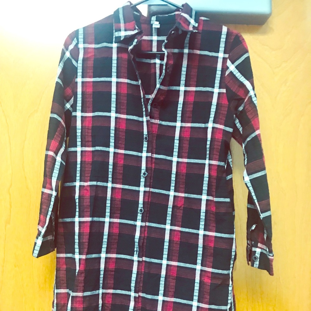 Medium Flannel Plaid Button Down Tunic